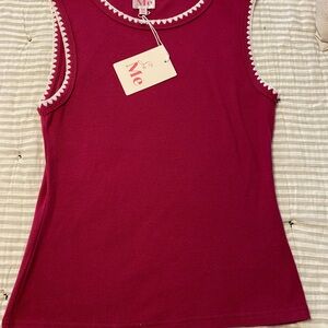 SO ME Essentials Sleeveless Fuchsia Tank Top with White Trim